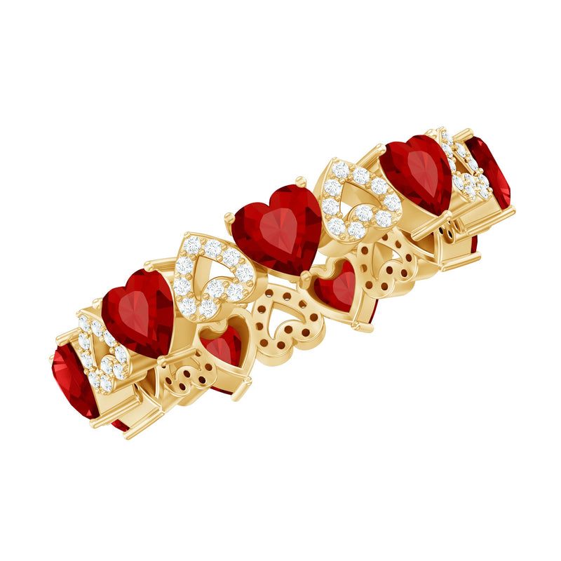 Lab-Created Ruby and Diamond Heart Eternity Band Ring