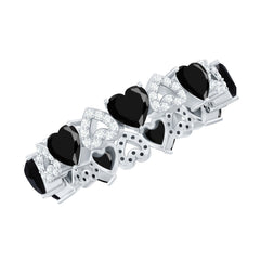 Genuine Black Onyx and Diamond Heart Wedding Band
