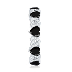 Genuine Black Onyx and Diamond Heart Wedding Band