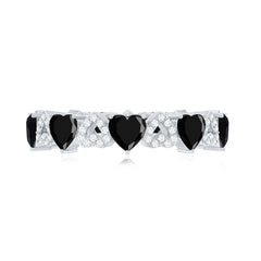 Genuine Black Onyx and Diamond Heart Wedding Band