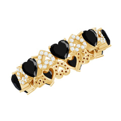 Genuine Black Onyx and Diamond Heart Wedding Band