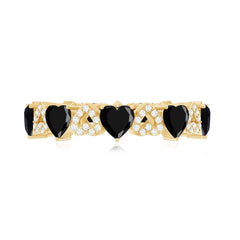 Genuine Black Onyx and Diamond Heart Wedding Band