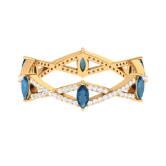 Marquise London Blue Topaz Crossover Eternity Band with Diamond
