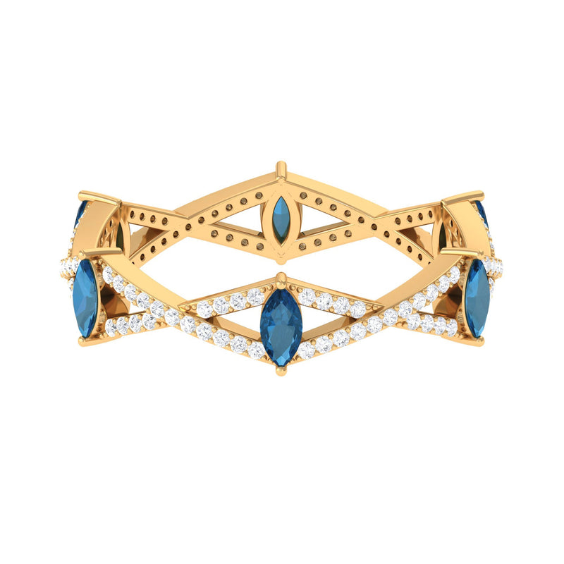 Marquise London Blue Topaz Crossover Eternity Band with Diamond