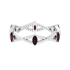 Natural Marquise Garnet Diamond Eternity Ring with Crossover Shank