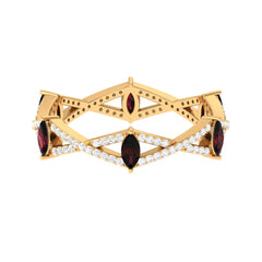 Natural Marquise Garnet Diamond Eternity Ring with Crossover Shank