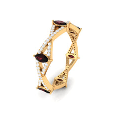 Natural Marquise Garnet Diamond Eternity Ring with Crossover Shank