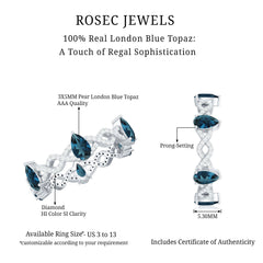 Pear Shape London Blue Topaz Crossover Eternity Band with Diamond