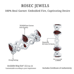 Natural Pear Shape Garnet Diamond Eternity Ring with Crossover Shank