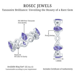 Natural Pear Shape Tanzanite Diamond Eternity Ring with Crossover Shank