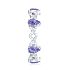 Natural Pear Shape Tanzanite Diamond Eternity Ring with Crossover Shank