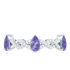 Natural Pear Shape Tanzanite Diamond Eternity Ring with Crossover Shank