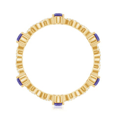 Natural Pear Shape Tanzanite Diamond Eternity Ring with Crossover Shank