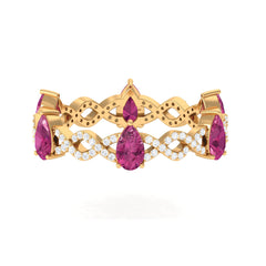 1.50 CT Natural Pink Tourmaline Crossover Eternity Ring with Diamond