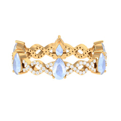Pear Cut Moonstone and Diamond Crossover Eternity Ring