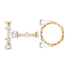 Pear Cut Moonstone and Diamond Crossover Eternity Ring
