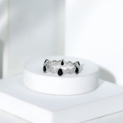 Pear Shaped Black Onyx and Diamond Crossover Wedding Band