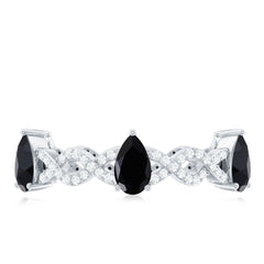 Natural Pear Shape Black Spinel Diamond Eternity Ring with Crossover Band
