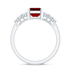 Certified 2.2 Carat Lab Grown Ruby Emerald Cut Engagement Ring with Real Diamond