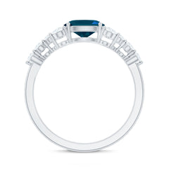 6X8mm Oval Cut London Blue Topaz Promise Ring with Diamond