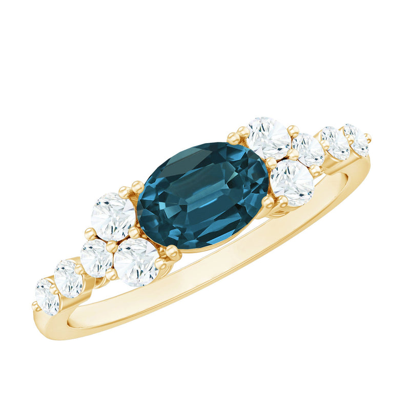 6X8mm Oval Cut London Blue Topaz Promise Ring with Diamond
