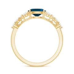 6X8mm Oval Cut London Blue Topaz Promise Ring with Diamond