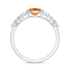 Certified Real Oval Citrine East West Engagement Ring with Diamond
