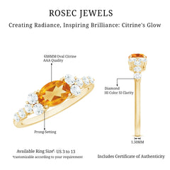 Certified Real Oval Citrine East West Engagement Ring with Diamond