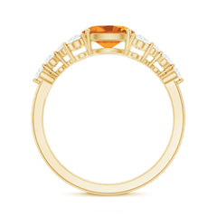 Certified Real Oval Citrine East West Engagement Ring with Diamond