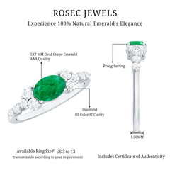 5X7mm Oval Cut Emerald Promise Ring with Diamond