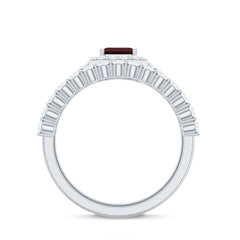 Genuine 6X8mm Emerald Cut Garnet Moissanite Wedding Ring Set of 2