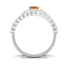 Real Fire Opal and Moissanite Stackable Ring Set