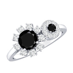 Created Black Diamond Designer Halo Engagement Ring with Diamond