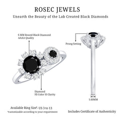Created Black Diamond Designer Halo Engagement Ring with Diamond