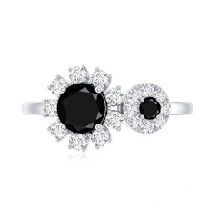 Created Black Diamond Designer Halo Engagement Ring with Diamond