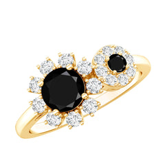Created Black Diamond Designer Halo Engagement Ring with Diamond