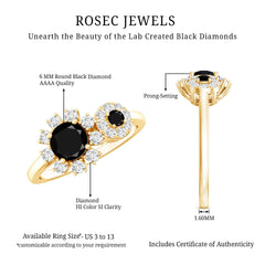 Created Black Diamond Designer Halo Engagement Ring with Diamond