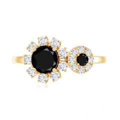 Created Black Diamond Designer Halo Engagement Ring with Diamond