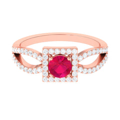 Real 0.6 Carat Ruby Engagement Ring with Diamond Split Shank
