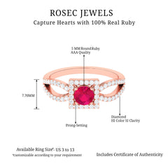 Real 0.6 Carat Ruby Engagement Ring with Diamond Split Shank