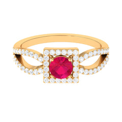 Real 0.6 Carat Ruby Engagement Ring with Diamond Split Shank