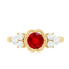 Nature Inspired 1.3 Carat Lab Grown Ruby Engagement Ring with Diamond Trio