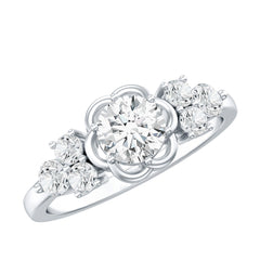 Certified Round Moissanite Flower Engagement Ring