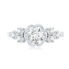 Certified Round Moissanite Flower Engagement Ring