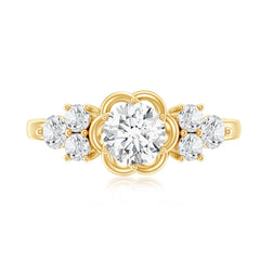 Certified Round Moissanite Flower Engagement Ring