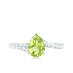 1 Carat Pear Shaped Peridot Engagement Ring with Diamond Bypass Shank
