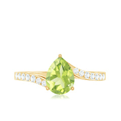1 Carat Pear Shaped Peridot Engagement Ring with Diamond Bypass Shank