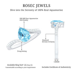 Pear Cut Aquamarine Teardrop Engagement Ring with Diamond