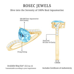 Pear Cut Aquamarine Teardrop Engagement Ring with Diamond