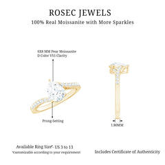 Pear Shape Moissanite Solitaire Bypass Engagement Ring